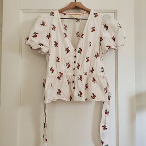 Anthropologie Maeve White Floral Blouse